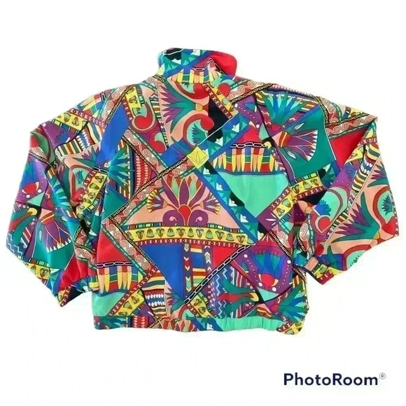 Vintage Head Vibrant Abstract Print Reversible Track Jacket 80-90s Size S - Picture 2 of 9